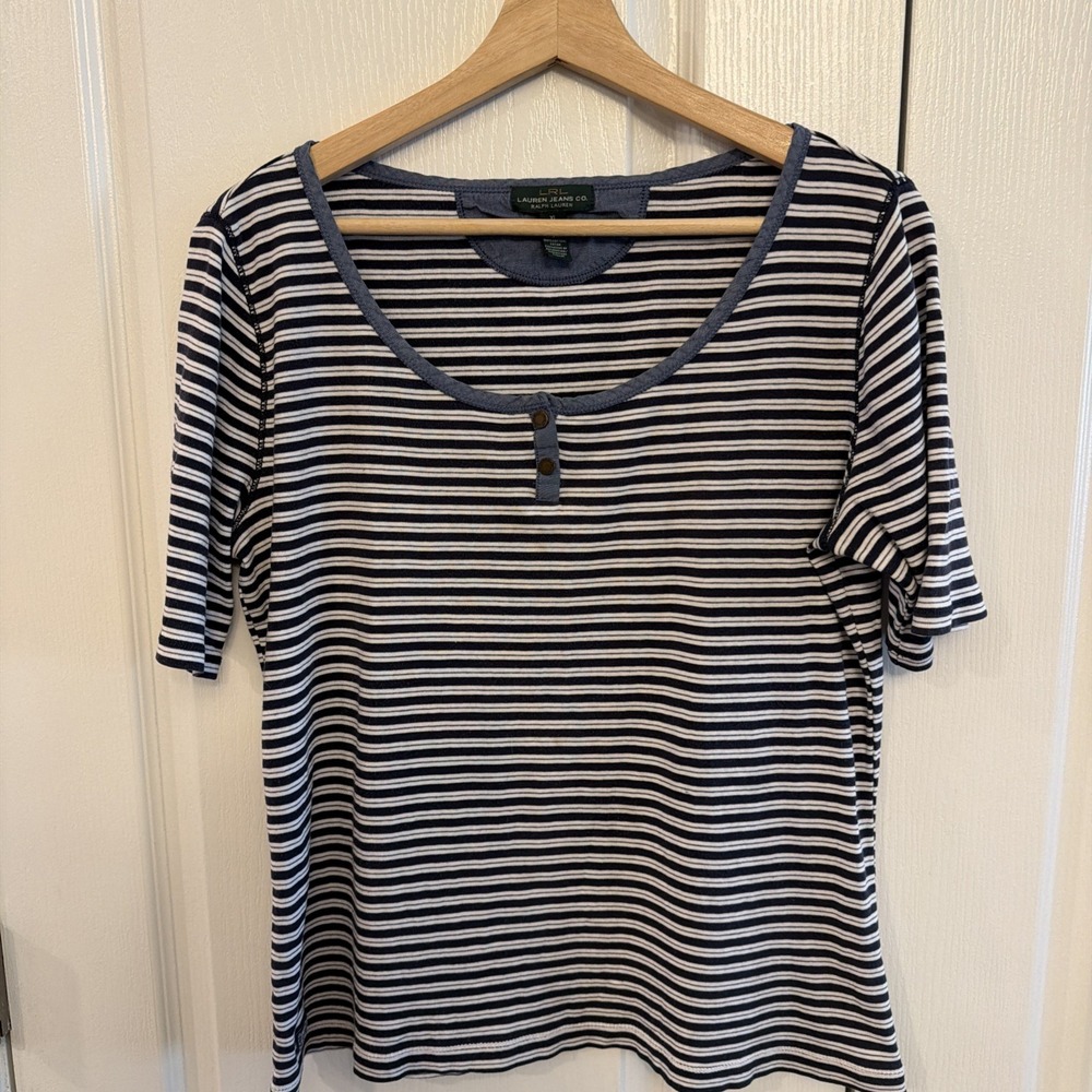 Vtg Y2K 'LRL' Lauren Ralph Lauren Top Women's Sz XL Single Stitch Snaps Stripes